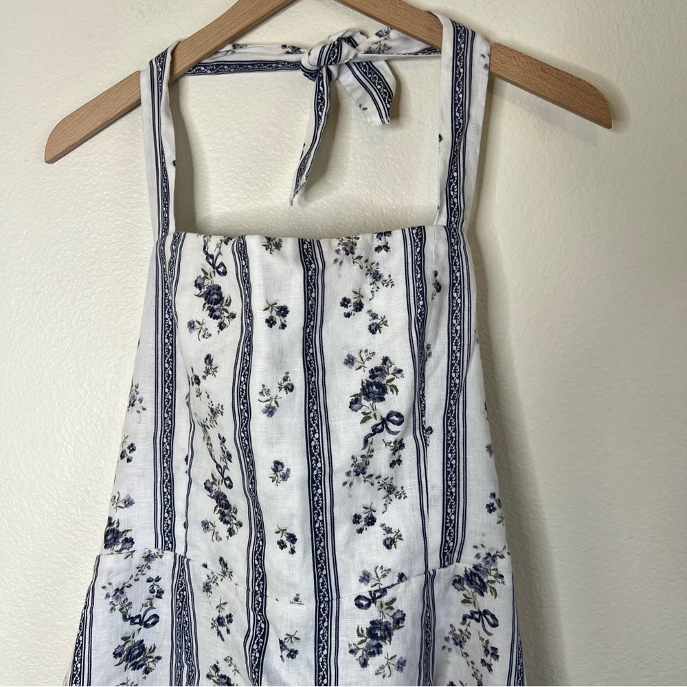 Reformation Linen Floral Striped Halter Dress - Picture 2 of 6